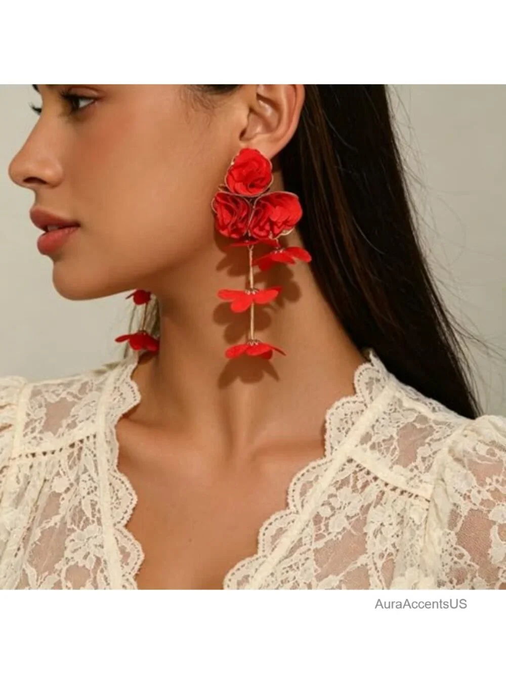 Handmade Fabric Flower Drop Dangle Earrings for Women Lightweight Statement